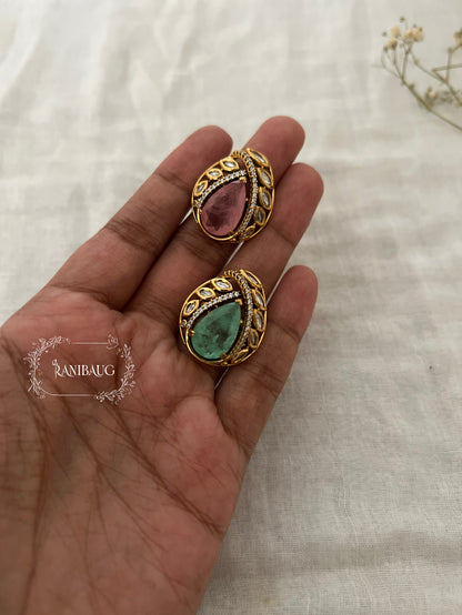 Risha Polki Gold Finish Gem Teardrop Motif Finger Ring By Ranibaug