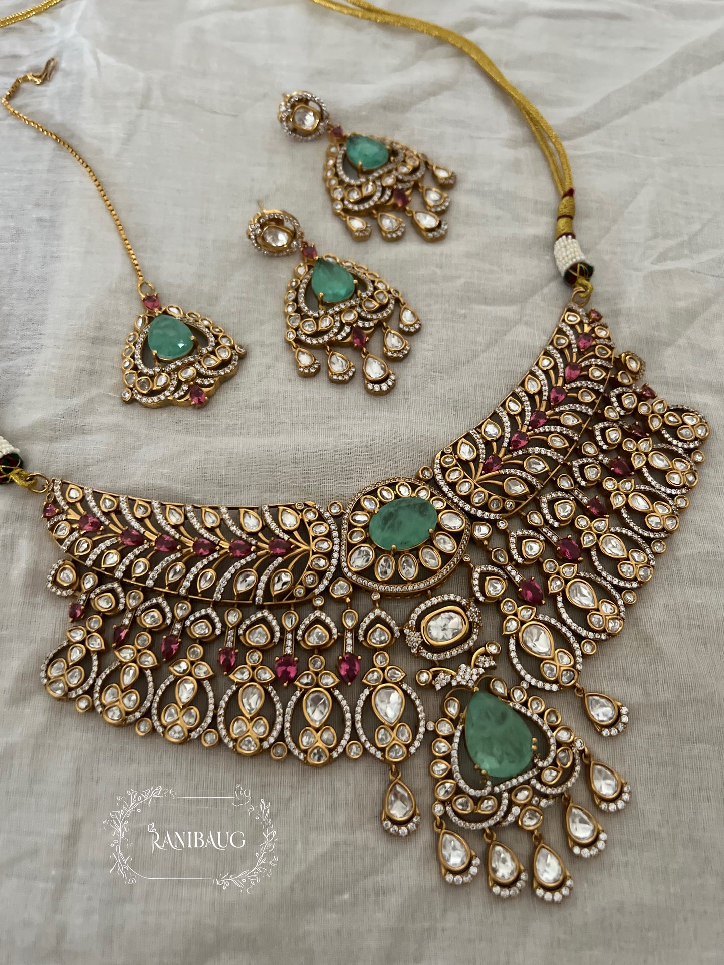 Rishika Polki Kundan Gold Finish Rich Bridal Necklace Set With Maang Tikka Jewelry By Ranibaug | The Royal Wedding Collection 2026