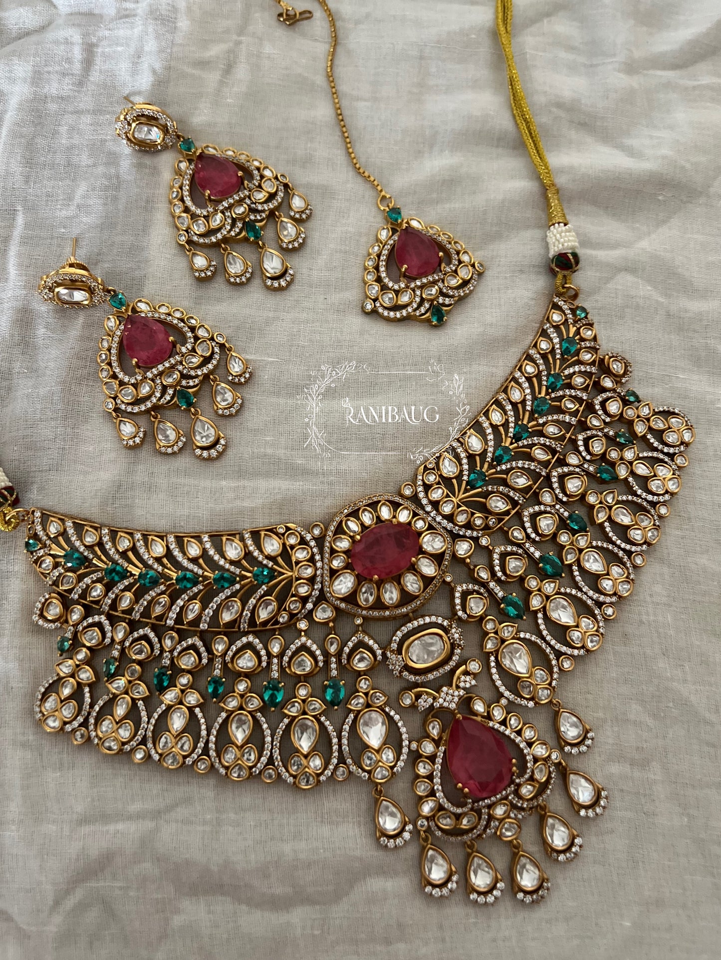 Rishika Polki Kundan Gold Finish Rich Bridal Necklace Set With Maang Tikka Jewelry By Ranibaug | The Royal Wedding Collection 2026