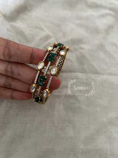 Rishika Polki Victorian Gold Finish Emerald Stone Bracelet By Ranibaug