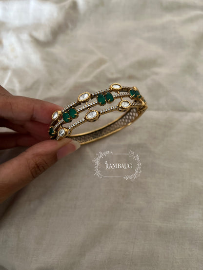Rishika Polki Victorian Gold Finish Emerald Stone Bracelet By Ranibaug
