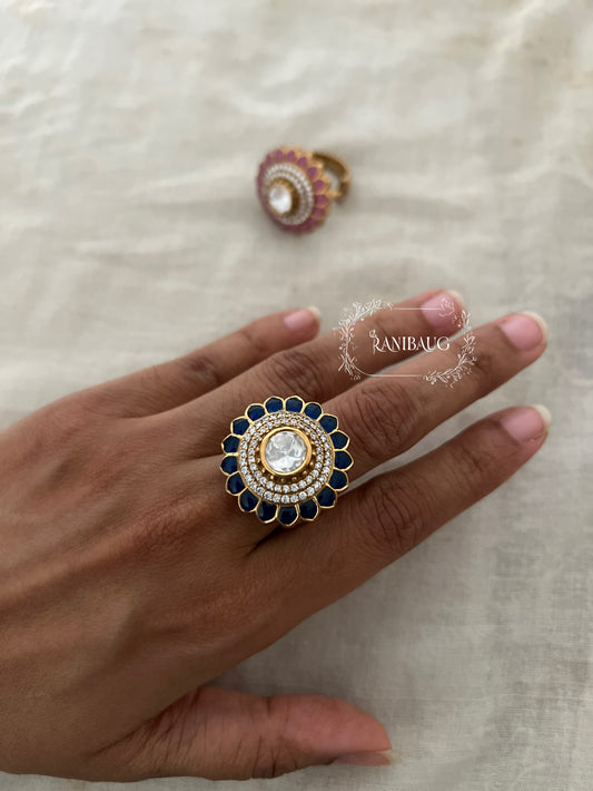 Rishiti Floral Polki Motif Gold Finish Festive Ring Jewelry By Ranibaug