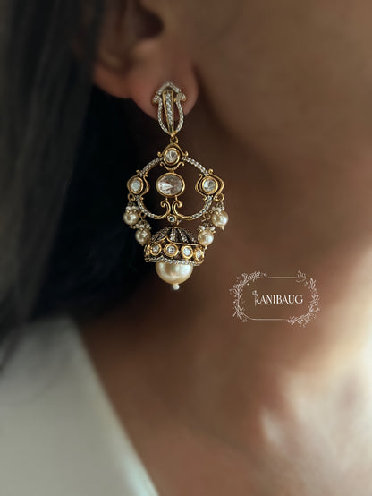 Rishvi Kundan Polki Pearl Jhumki Designer Chandbali Festive Earrings By Ranibaug