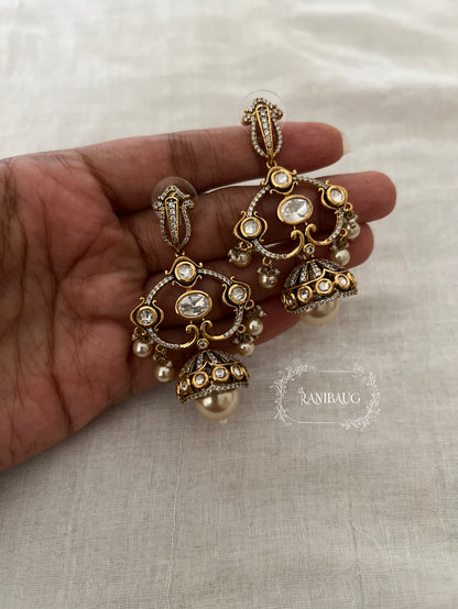 Rishvi Kundan Polki Pearl Jhumki Designer Chandbali Festive Earrings By Ranibaug