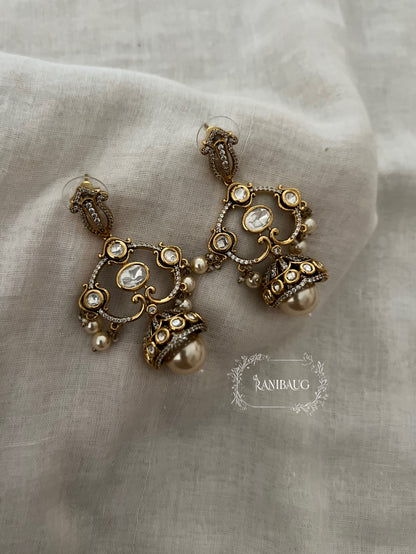 Rishvi Kundan Polki Pearl Jhumki Designer Chandbali Festive Earrings By Ranibaug