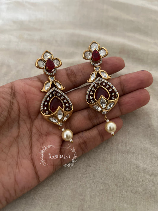 Rishya Regal Pearl Drop Gold Finish Kundan Earrings By Ranibaug