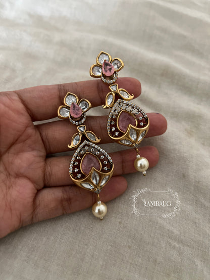 Rishya Regal Pearl Drop Gold Finish Kundan Earrings By Ranibaug