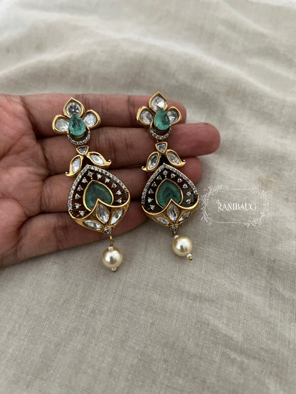 Rishya Regal Pearl Drop Gold Finish Kundan Earrings By Ranibaug