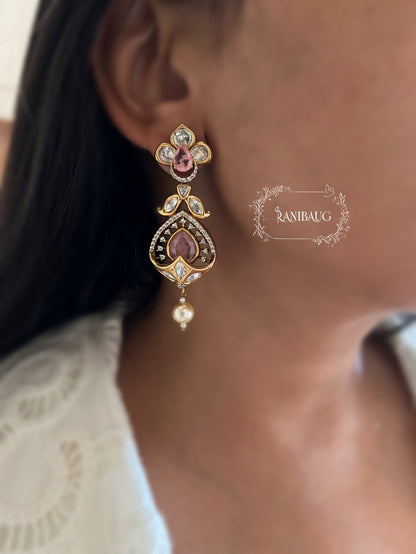 Rishya Regal Pearl Drop Gold Finish Kundan Earrings By Ranibaug