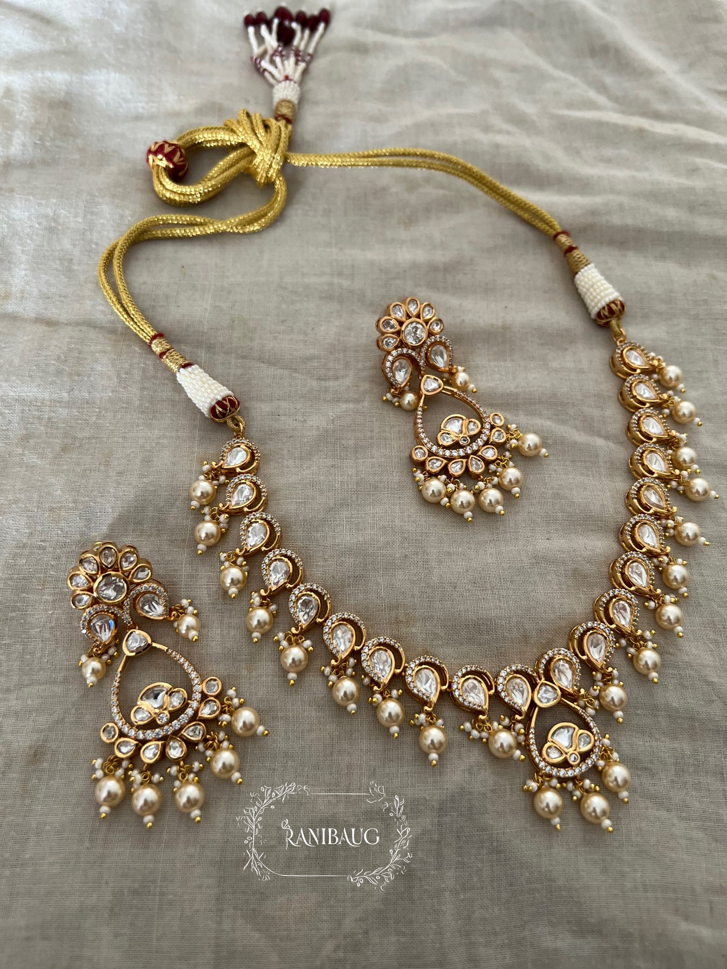 Ritika Gold Heritage Inspired Rich Polki Kundan Studded Pearl Dangler Necklace Set By Ranibaug