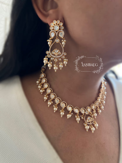 Ritika Gold Heritage Inspired Rich Polki Kundan Studded Pearl Dangler Necklace Set By Ranibaug