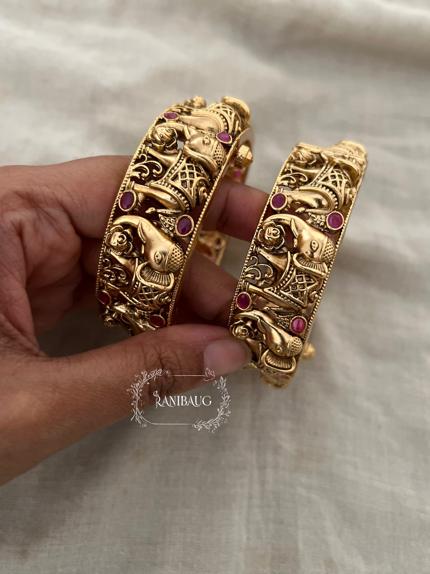 Ritisha Heritage Royal Elephant Motif Polki Gold Bangles By Ranibaug