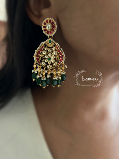 Ritisha Ruby Emerald Gold Tone Polki Meenakari Inspired Festive Chandbali By Ranibaug