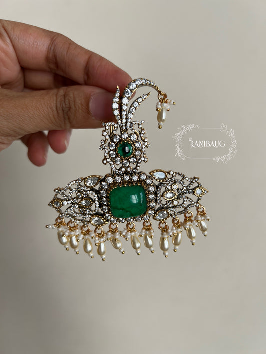 Ronak Premium Gold Finish Zirconia Studded Pearl Fringe Kalgi Jewelry For Groom By Ranibaug