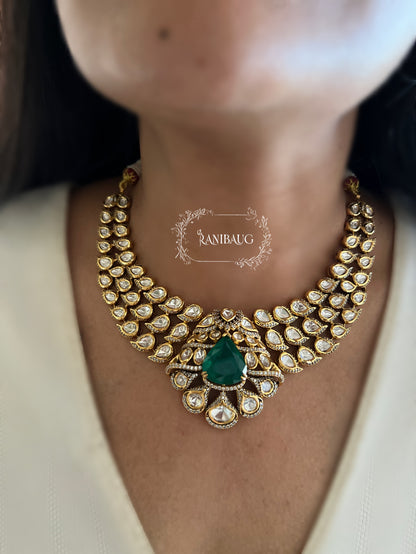 Roohi Emerald Stone Kundan Polki Gold Plated Royal Necklace Set By Ranibaug | Wedding Necklace Latest Design 2025 2026