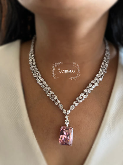 Rosélle Diamond Blush leaf Design Necklace Jewellery Set By Ranibaug