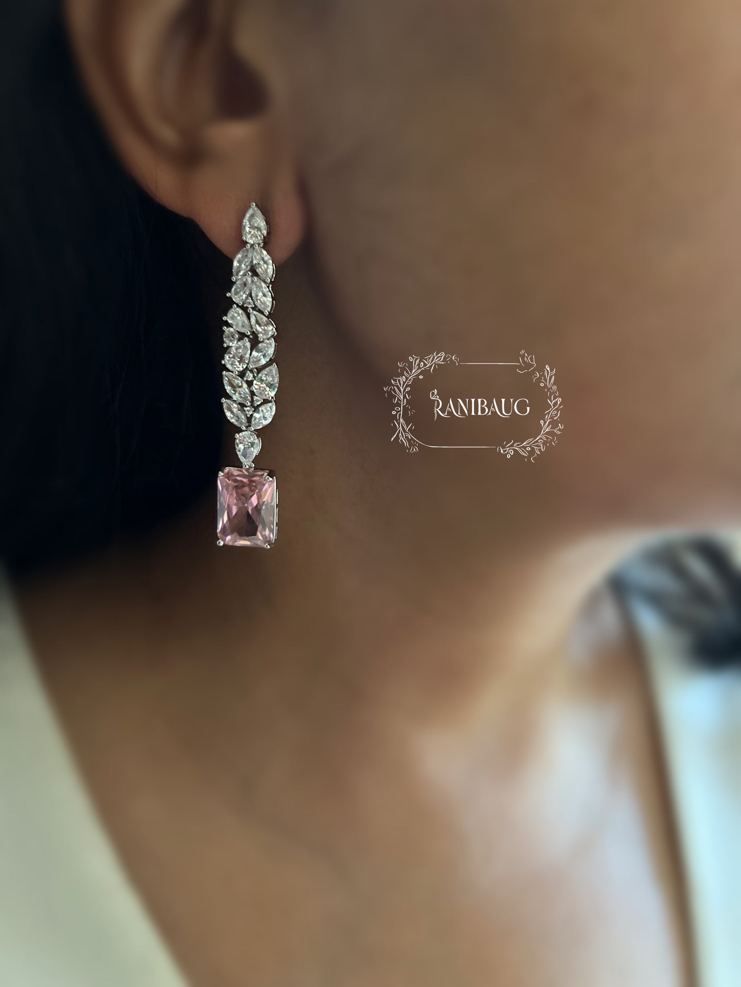 Rosélle Diamond Blush leaf Design Necklace Jewellery Set By Ranibaug