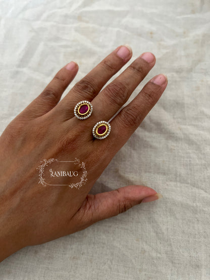 Roshni Teardrop Gold Finish Duo Finger Ring Jewellery By Raibaug