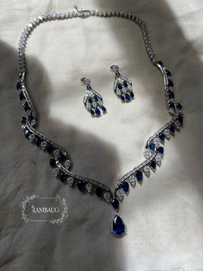 Royal Sapphire Vine Diamond Necklace Set By Ranibaug
