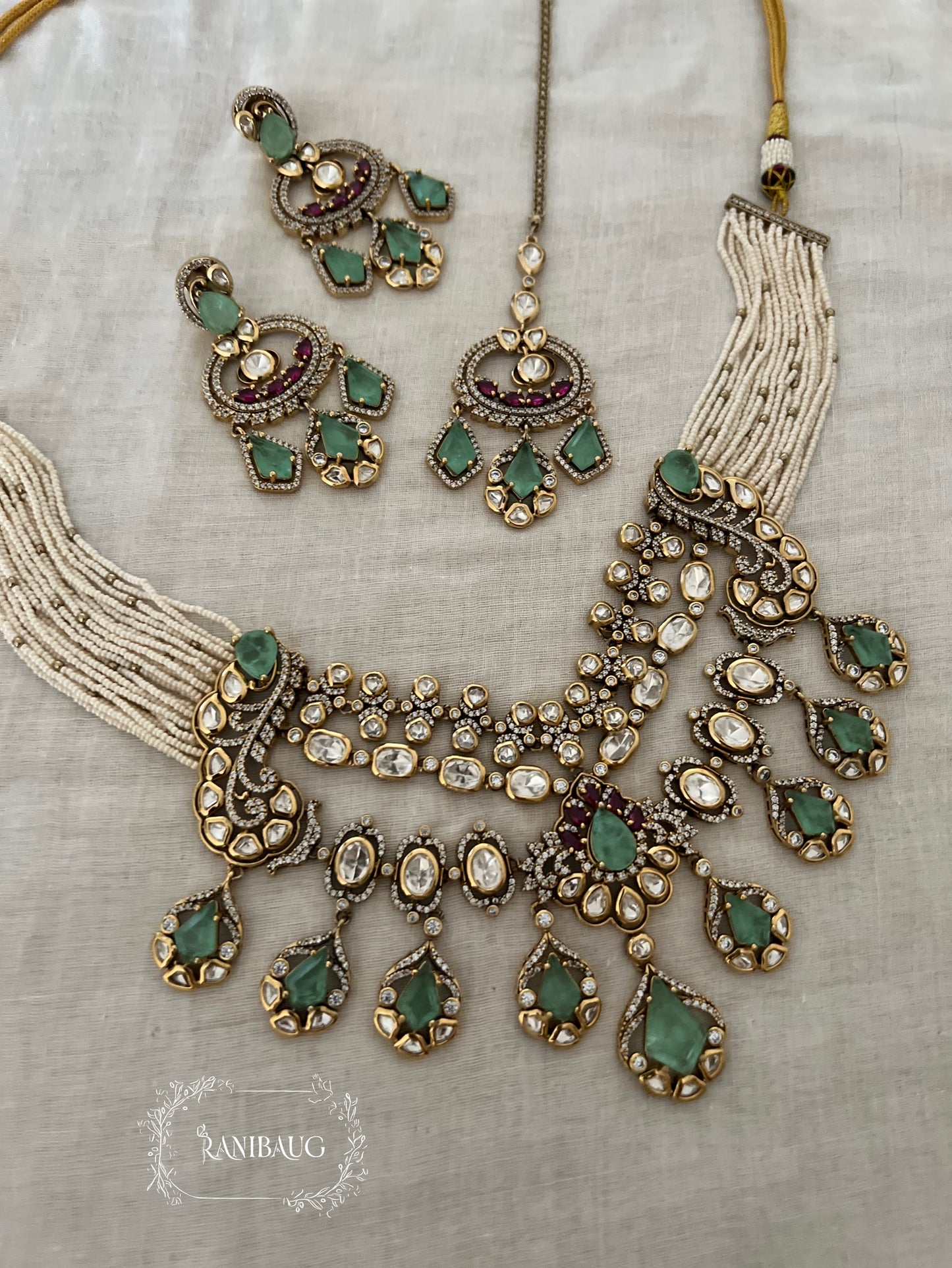 Ruhanee Polki Layered Royal Wedding Necklace Set With Maang Tikka By Ranibaug | The Royal Wedding Collection 2026