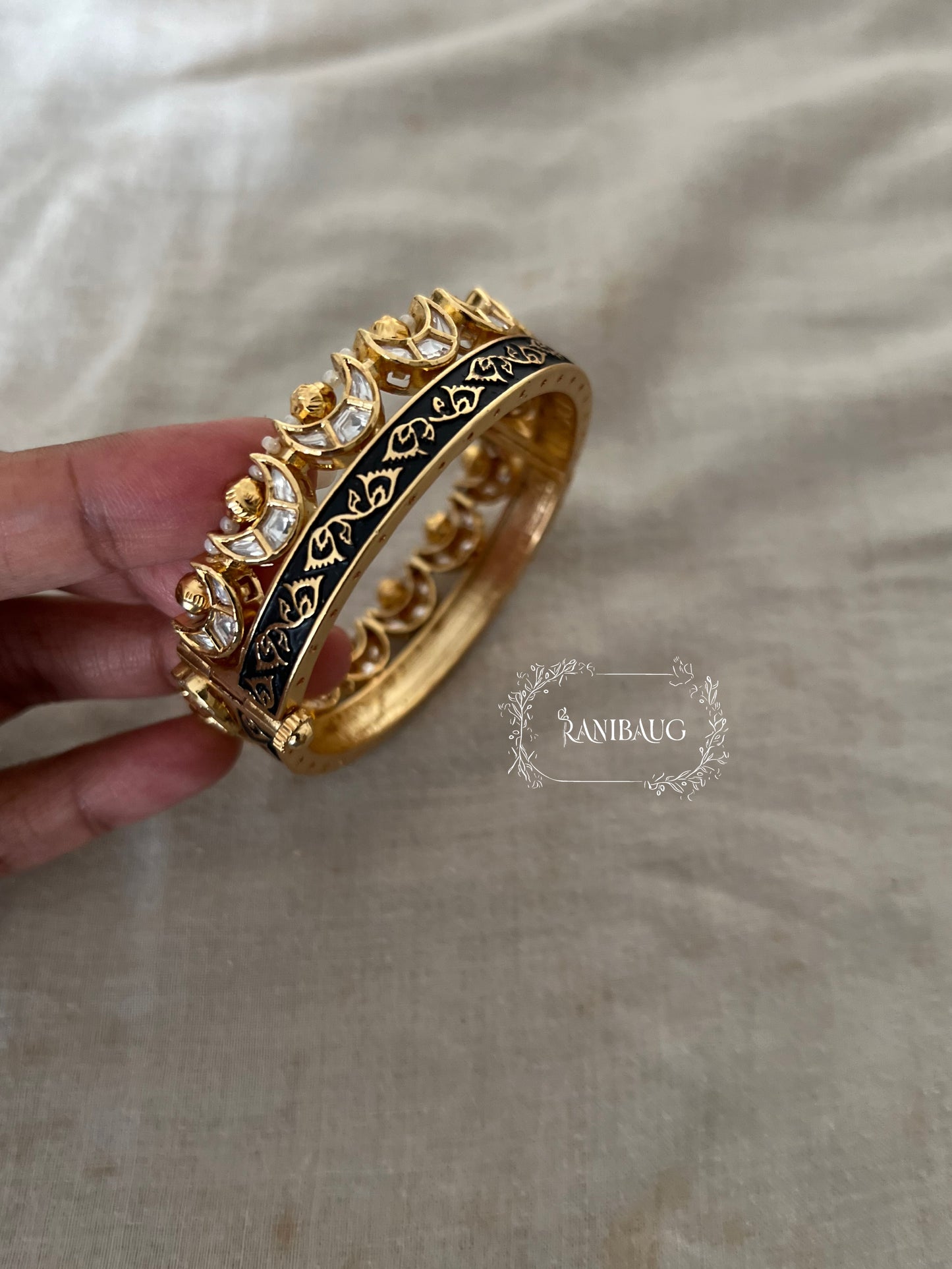 Ruhani Meenakari Rich Gold Floral Vines Kundan Bangle Jewelry By Ranibaug