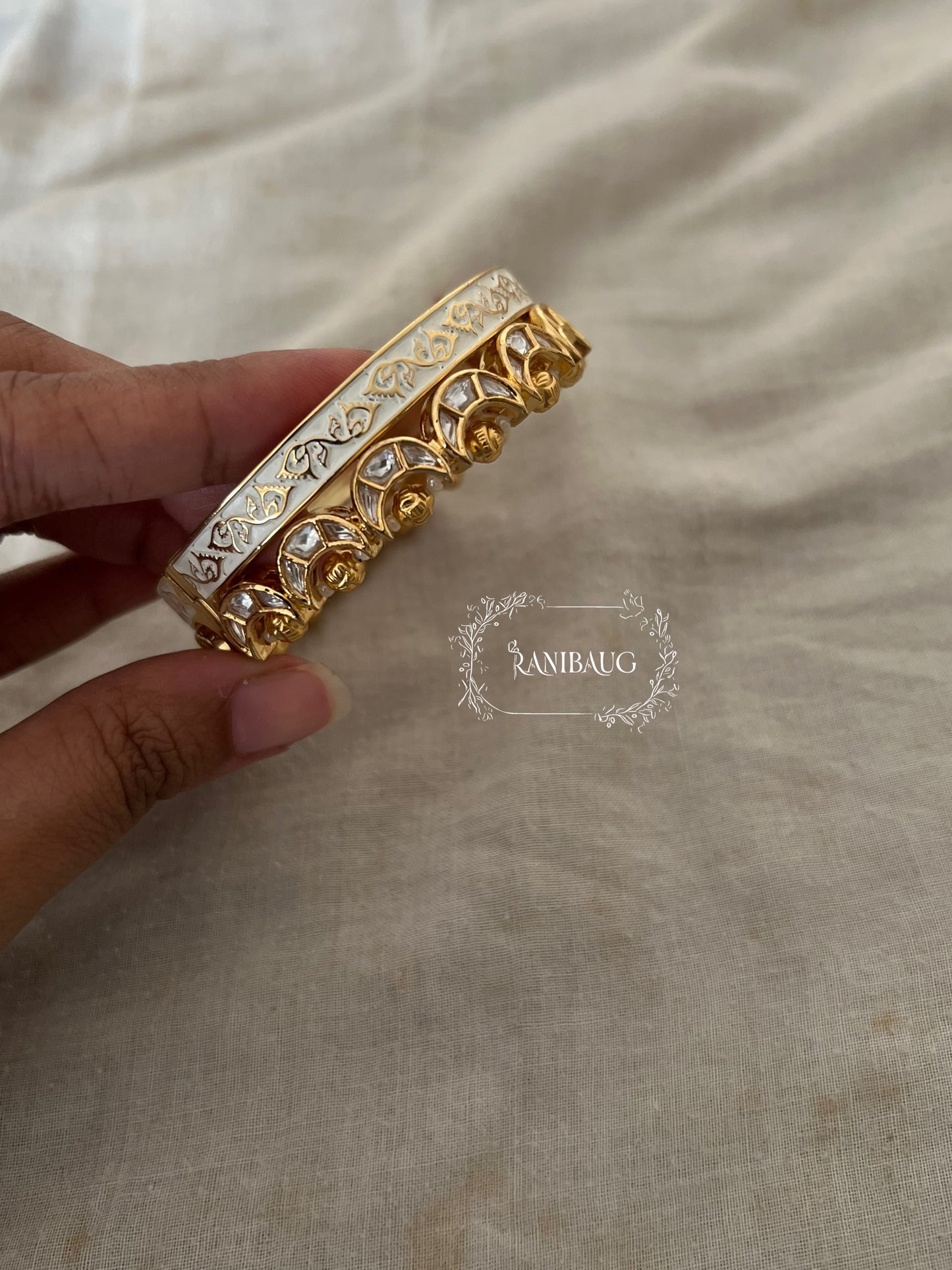 Ruhani Meenakari Rich Gold Floral Vines Kundan Bangle Jewelry By Ranibaug
