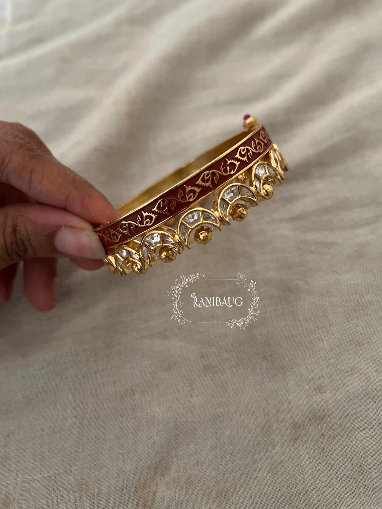 Ruhani Meenakari Rich Gold Floral Vines Kundan Bangle Jewelry By Ranibaug