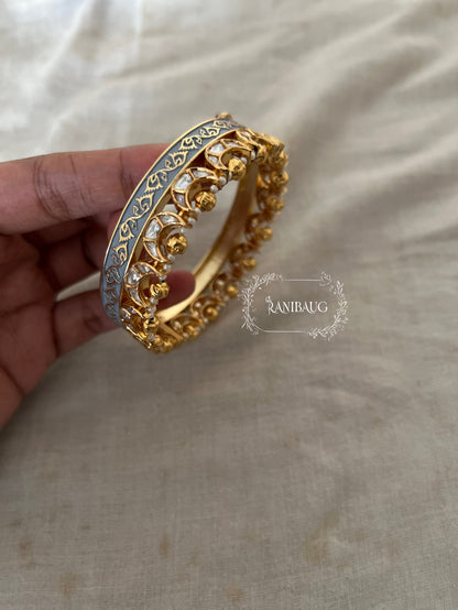 Ruhani Meenakari Rich Gold Floral Vines Kundan Bangle Jewelry By Ranibaug