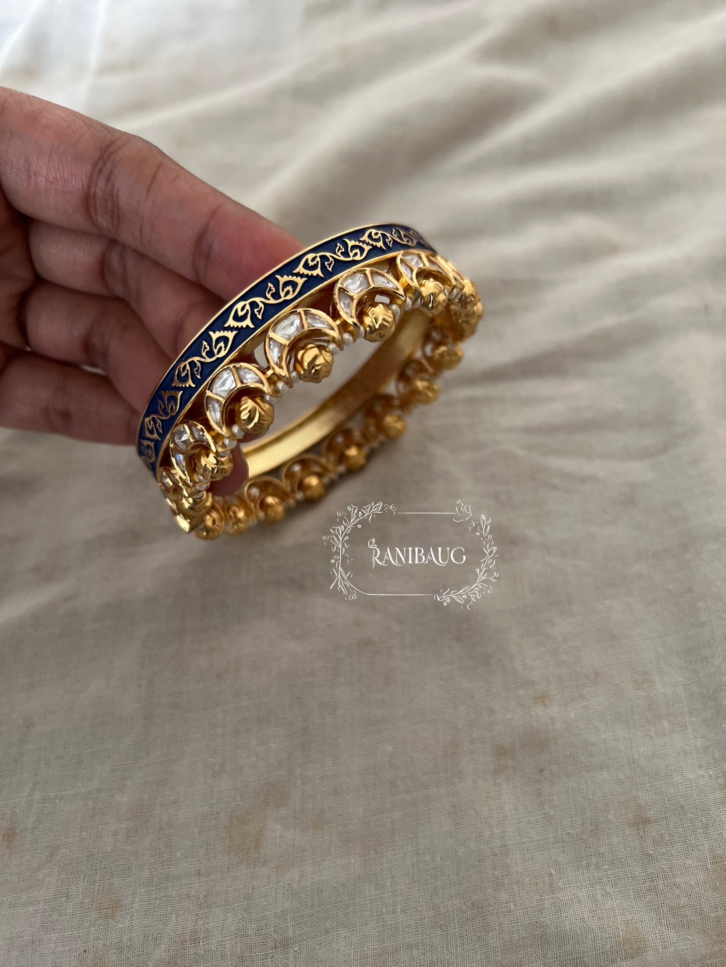 Ruhani Meenakari Rich Gold Floral Vines Kundan Bangle Jewelry By Ranibaug