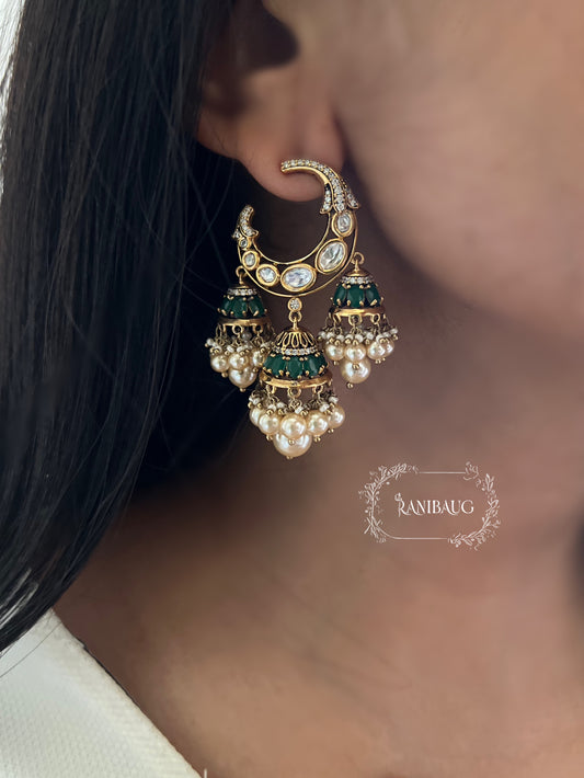 Ruhani Polki Kundan Chandbali With Dangling Pearl Jhumkas | Ranibaug