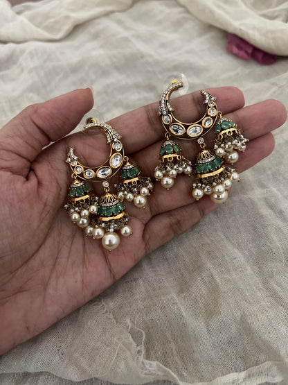 Ruhani Polki Kundan Chandbali With Dangling Pearl Jhumkas | Ranibaug