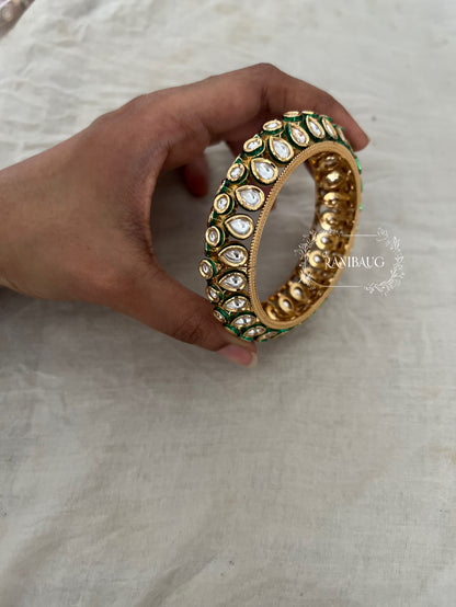 Ruhani Royal Green Kundan Bangles In Premium Gold Plating By Ranibaug