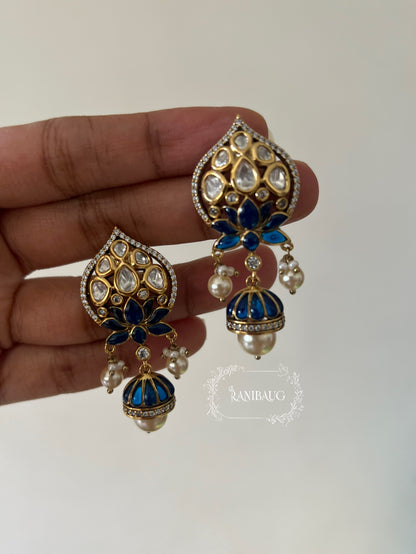 Ruhani Tradtional Indian Lotus Motif Temple Gold Plated Kundan Stud Earrings By Ranibaug