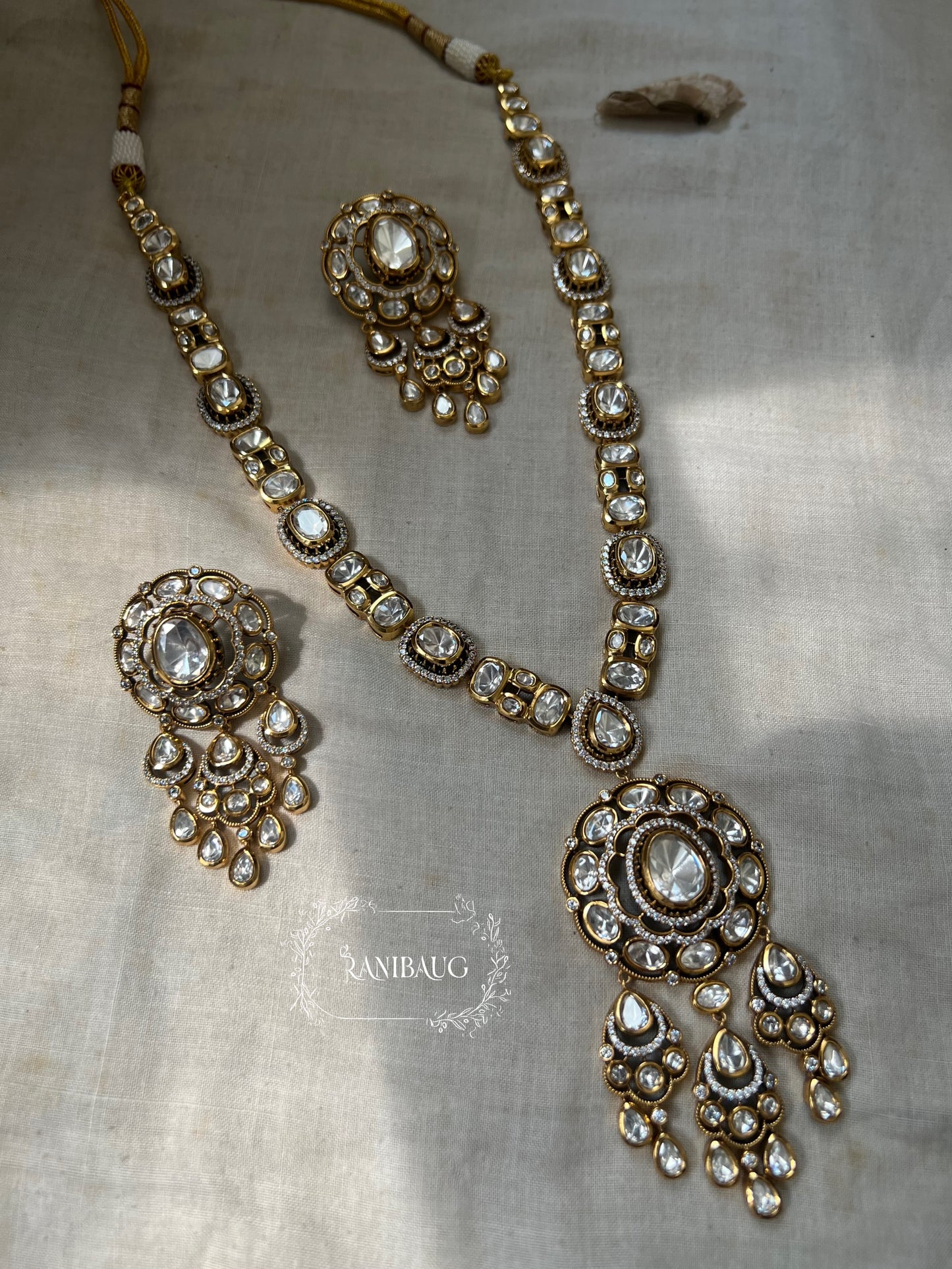 Ruhani Victorian Mossainite Royal Long Necklace Jewelry Set By Ranibaug | Vintage Royal Wedding Festive Jewellery Collection 2025 2026