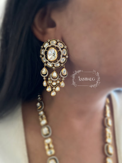 Ruhani Victorian Mossainite Royal Long Necklace Jewelry Set By Ranibaug | Vintage Royal Wedding Festive Jewellery Collection 2025 2026