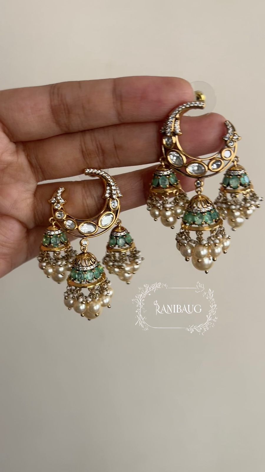 Ruhani Polki Kundan Chandbali With Dangling Pearl Jhumkas | Ranibaug