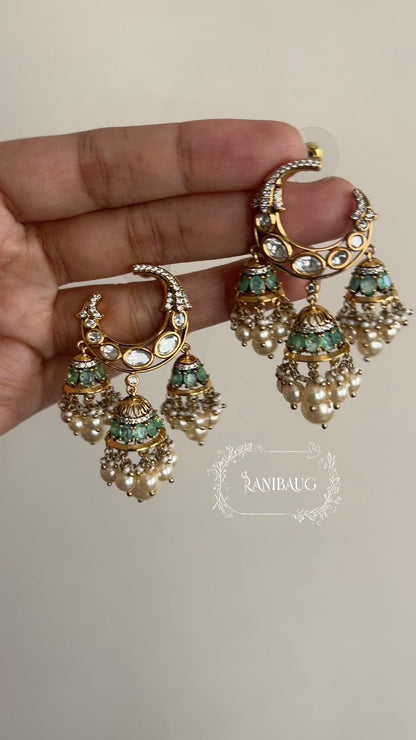 Ruhani Polki Kundan Chandbali With Dangling Pearl Jhumkas | Ranibaug