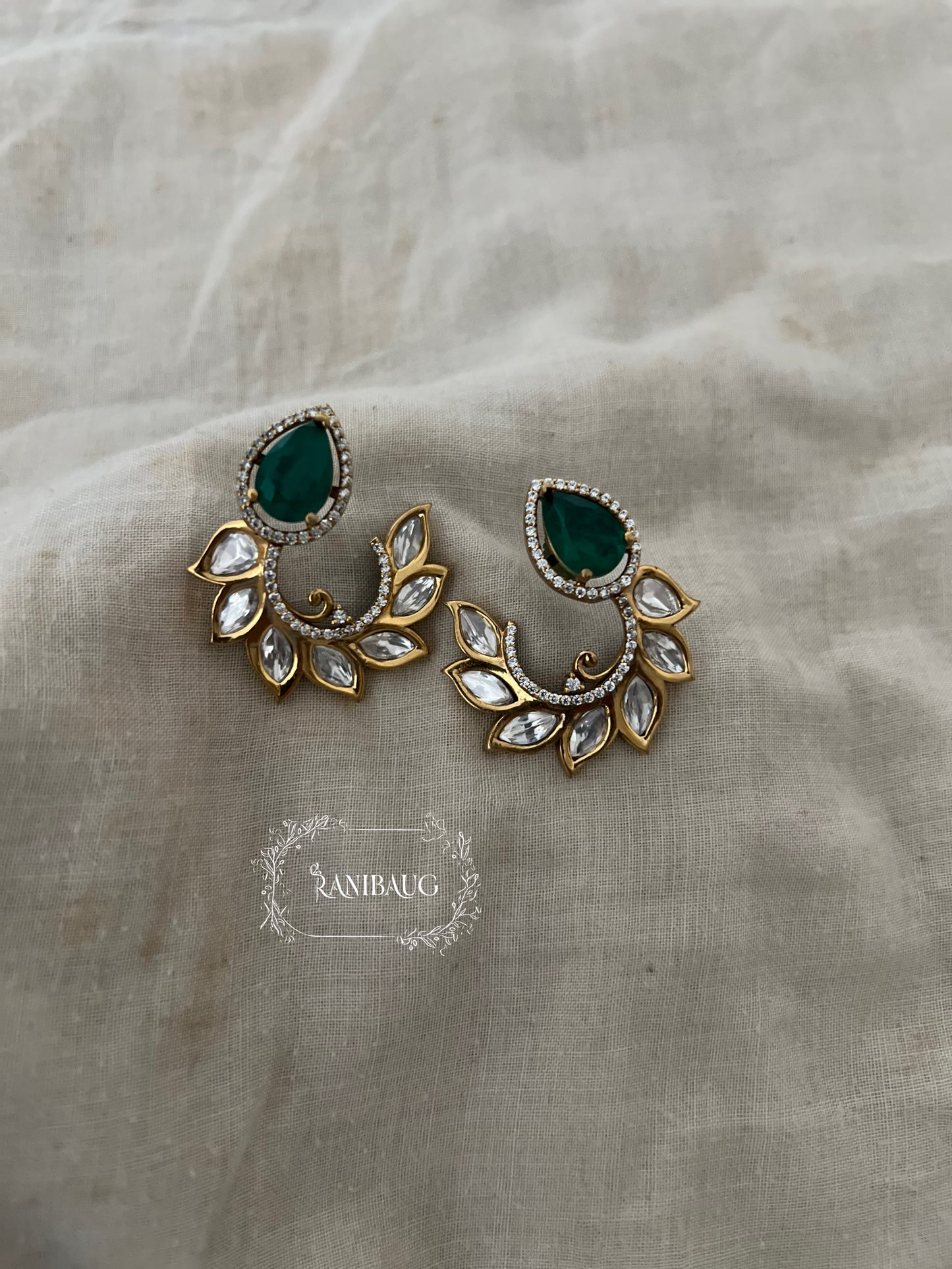Ruja Leaf Cuff Style Gold Finish Ear Studs By Ranibaug