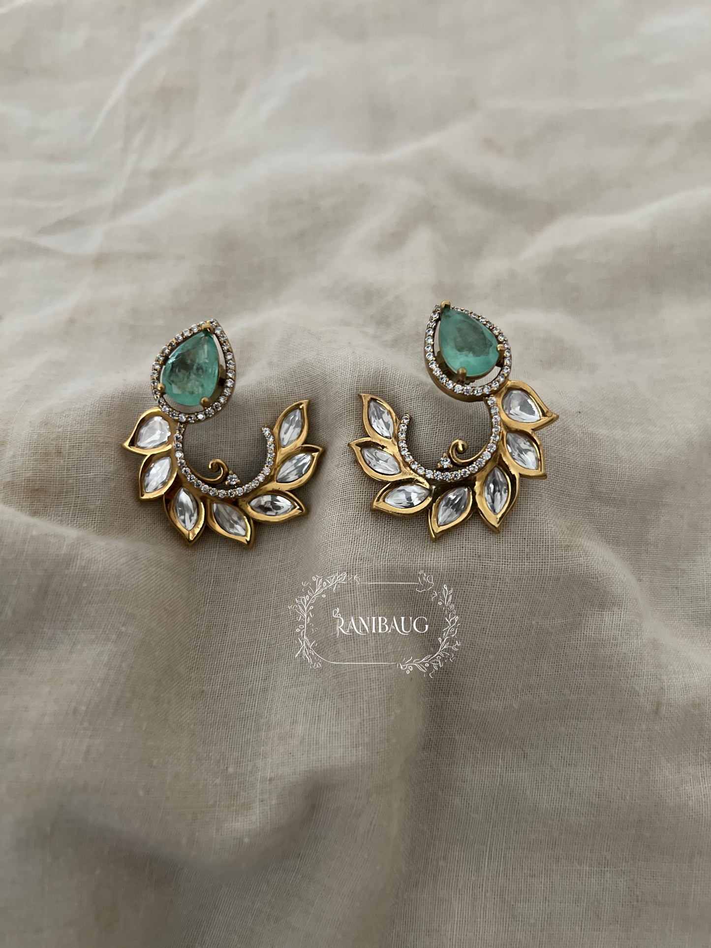 Ruja Leaf Cuff Style Gold Finish Ear Studs By Ranibaug