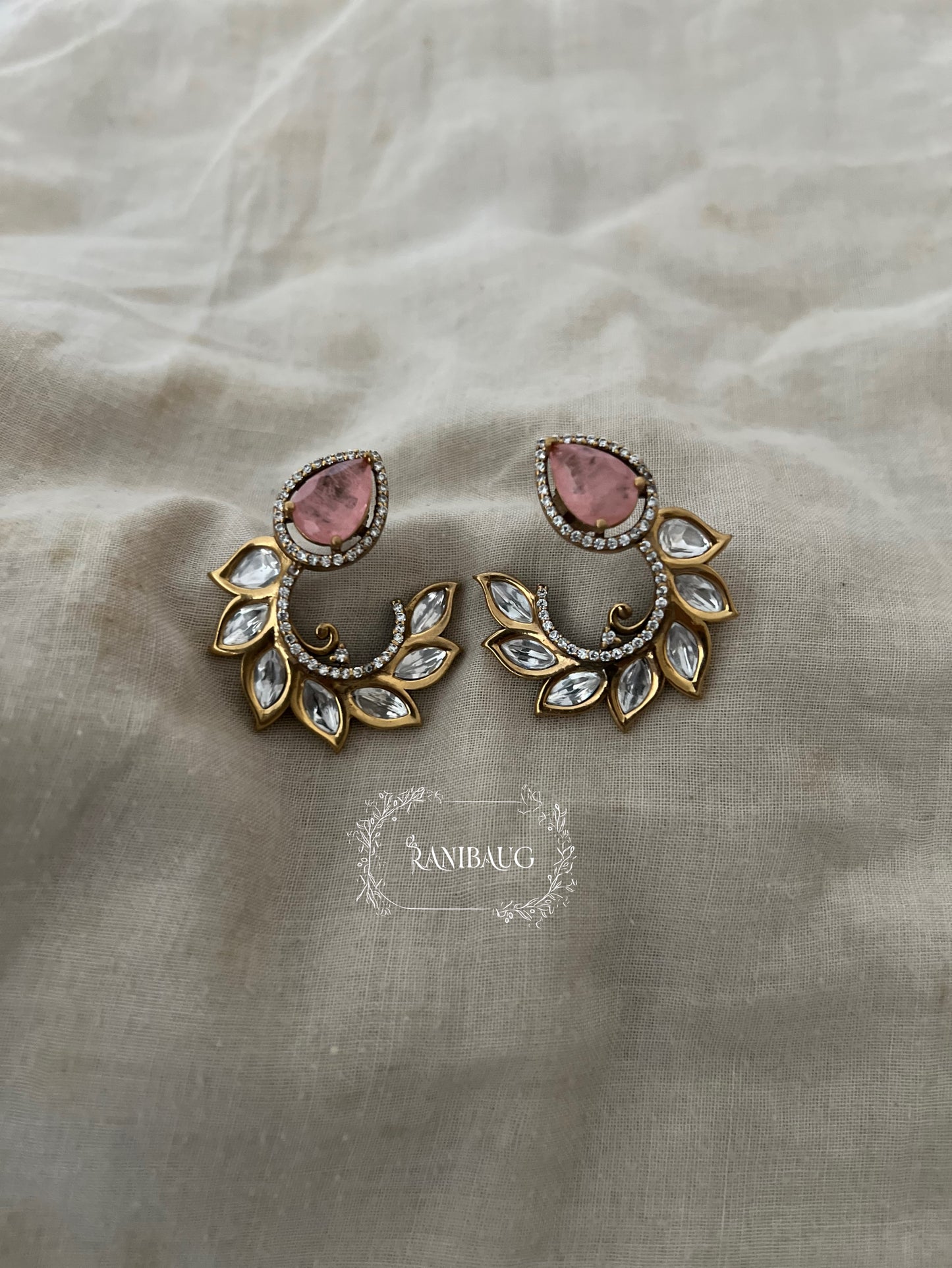 Ruja Leaf Cuff Style Gold Finish Ear Studs By Ranibaug