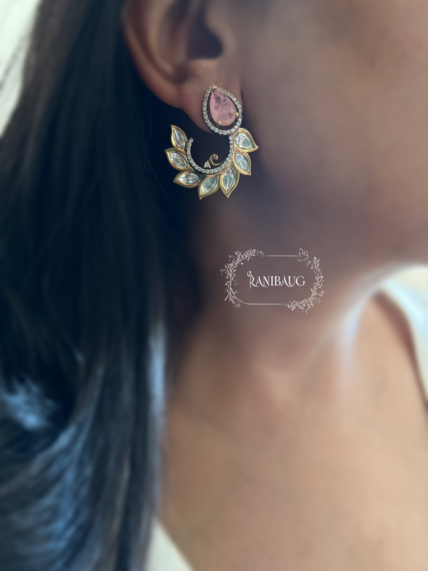 Ruja Leaf Cuff Style Gold Finish Ear Studs By Ranibaug