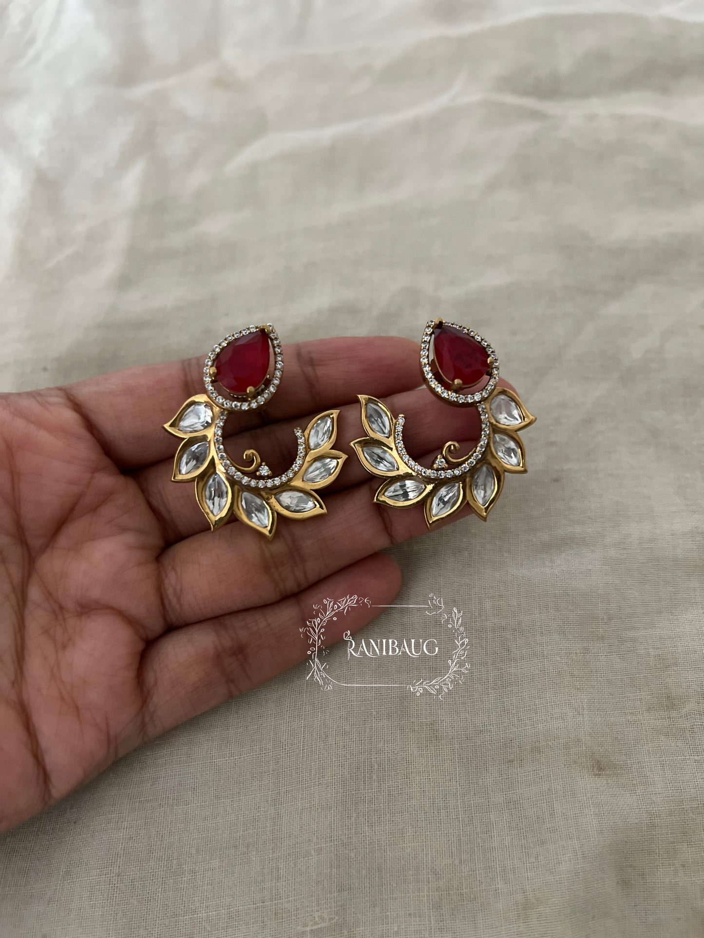 Ruja Leaf Cuff Style Gold Finish Ear Studs By Ranibaug