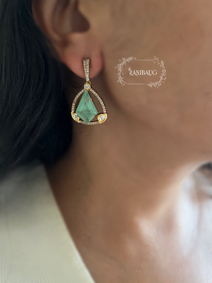 Ruma Dangling Diamond Shape Gemstone Stud Earrings By Ranibaug