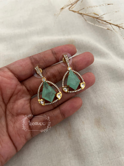 Ruma Dangling Diamond Shape Gemstone Stud Earrings By Ranibaug