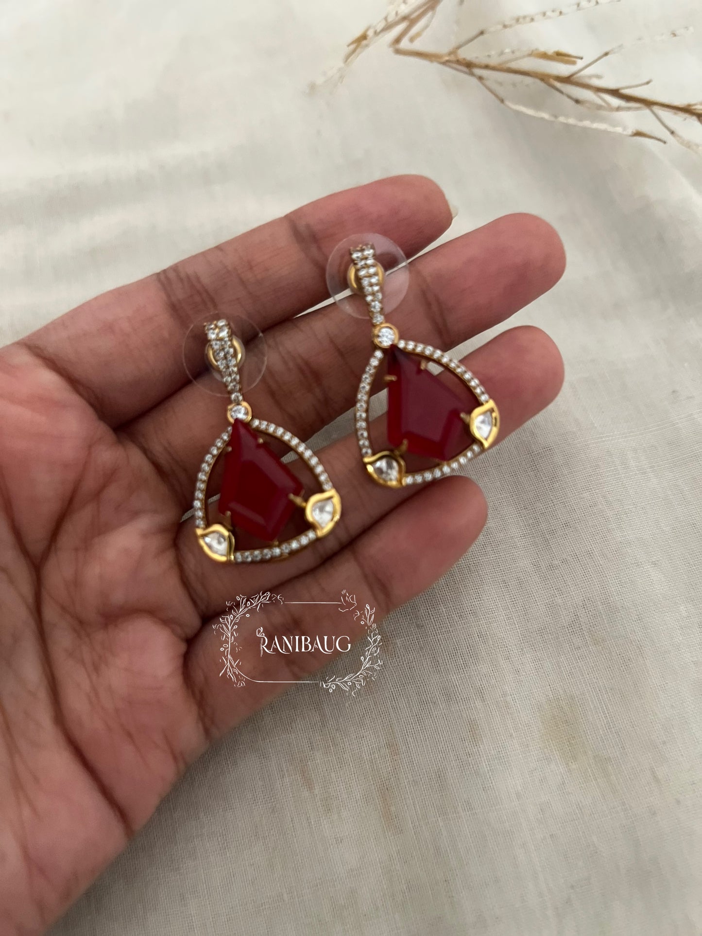 Ruma Dangling Diamond Shape Gemstone Stud Earrings By Ranibaug