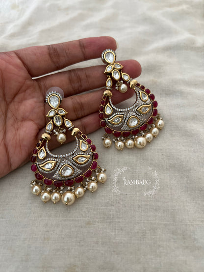 Rushali Red Meenakari Polki Chandbali For Women By Ranibaug