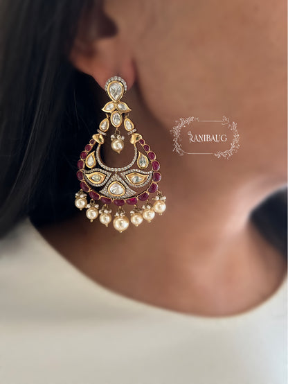 Rushali Red Meenakari Polki Chandbali For Women By Ranibaug