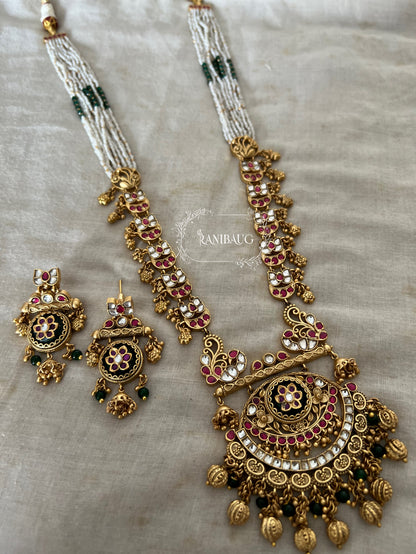 Rutu Traditional Indian Gold Finish Polki Studded And Beaded Heritage Necklace Set For South Indian Weddings By Ranibaug