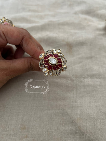 Rutvi Royal Traditional Vintage Gold Finish Polki Statement Festive Ring Jewelry By Ranibaug