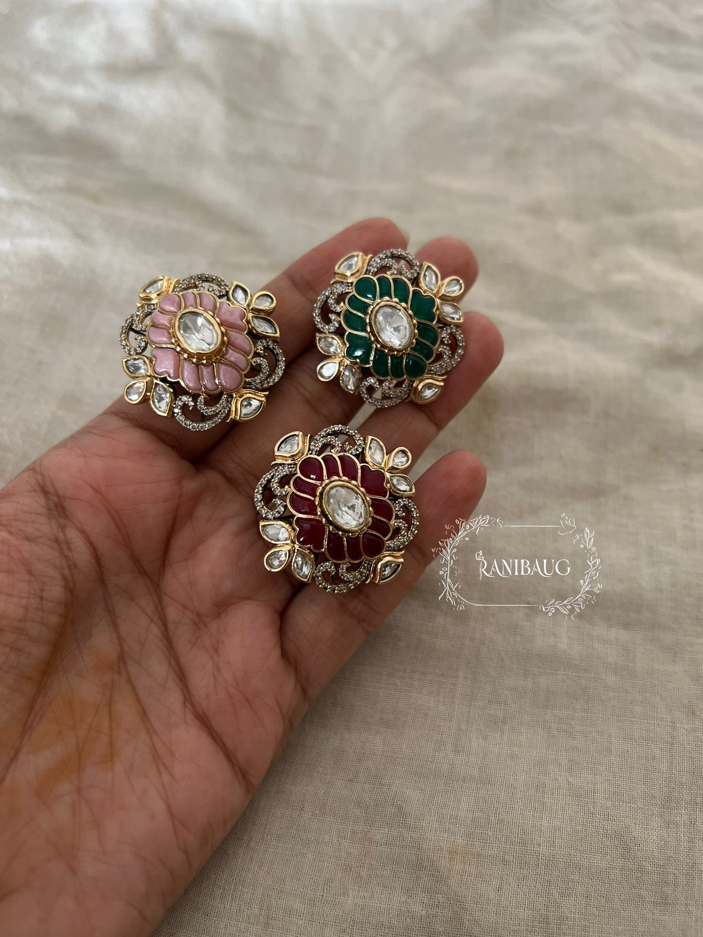Rutvi Royal Traditional Vintage Gold Finish Polki Statement Festive Ring Jewelry By Ranibaug